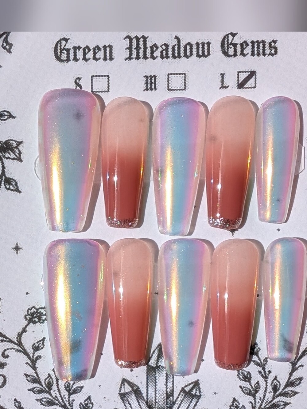 ❤️ 10pc Handmade Coffin Square Cat Eye Press-On Premium Nails Size: Large